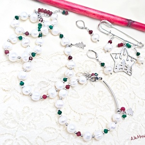 Brosa de Craciun cu perle si jad - bijuterii - broșe - Artynos.ro