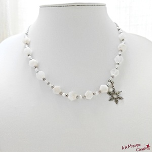 Colier cu jad piatra lunii si fulg de zapada  - bijuterii - coliere - coliere cu pandative - Artynos.ro