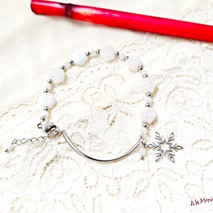 Bratara cu jad piatra lunii si fulg de zapada - bijuterii - brățări - brățări din pietre semiprețioase - Artynos.ro