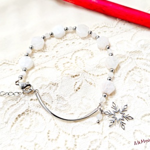 Bratara cu jad piatra lunii si fulg de zapada - bijuterii - brățări - brățări din pietre semiprețioase - Artynos.ro