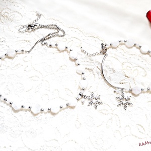 Bratara cu jad piatra lunii si fulg de zapada - bijuterii - brățări - brățări din pietre semiprețioase - Artynos.ro