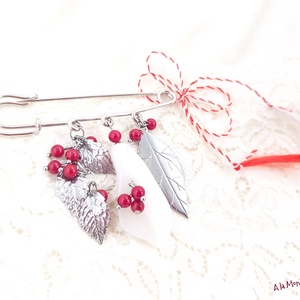 Brosa cu coral rosu si jad alb - bijuterii - broșe - Artynos.ro