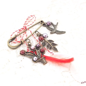 Brosa cu cos cu flori roz mov bordo - Artynos.ro