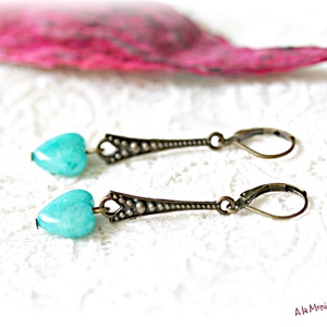 Cercei cu inima verde - bijuterii - cercei - cercei din pietre semiprețioase - Artynos.ro