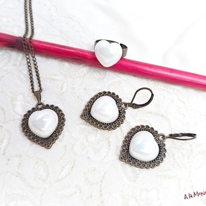 Inel cu inima de perla alba - bijuterii - inele - inele cu perle - Artynos.ro