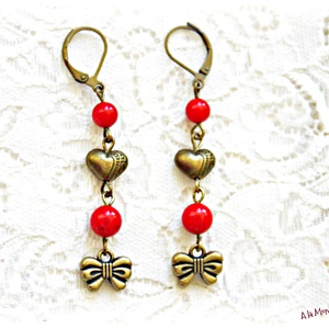 Cercei cu coral rosu si inimioare - bijuterii - cercei - cercei din pietre semiprețioase - Artynos.ro
