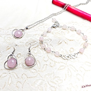 Bratara cu inimioare si cuart - bijuterii - brățări - brățări din pietre semiprețioase - Artynos.ro