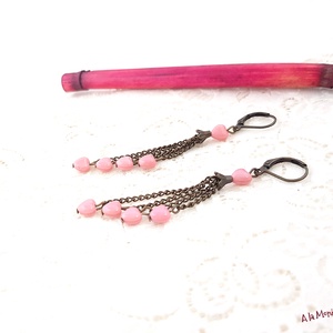 Cercei candelabru cu inimioare roz, Bijuterii, Cercei, Cercei din sticla, Confectionarea bijuteriilor, ARTYNOS