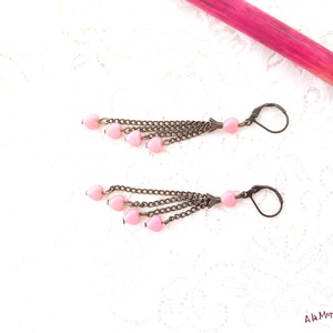 Cercei candelabru cu inimioare roz - bijuterii - cercei - cercei din sticlă - Artynos.ro