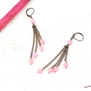 Cercei candelabru cu inimioare roz - bijuterii - cercei - cercei din sticlă - Artynos.ro