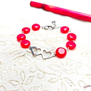 Bratara cu inimi si jad rosu, Bijuterii, Bratari, Bratari din pietre semipretioase, Confectionarea bijuteriilor, ARTYNOS