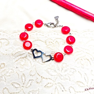 Bratara cu inimi si jad rosu - bijuterii - brățări - brățări din pietre semiprețioase - Artynos.ro