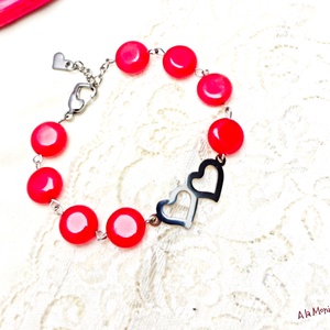 Bratara cu inimi si jad rosu - bijuterii - brățări - brățări din pietre semiprețioase - Artynos.ro