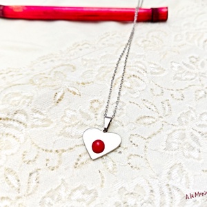Colier cu inima de jad rosu - bijuterii - coliere - pandative - Artynos.ro