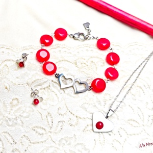 Colier cu inima de jad rosu - bijuterii - coliere - pandative - Artynos.ro