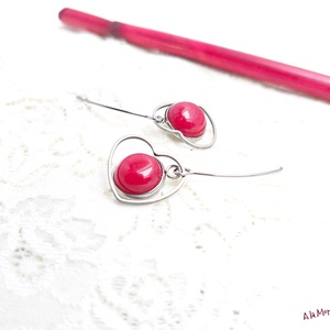 Cercei cu inimioare si jad rosu - Artynos.ro