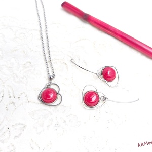 Colier cu inimioara si jad rosu - bijuterii - coliere - pandative - Artynos.ro