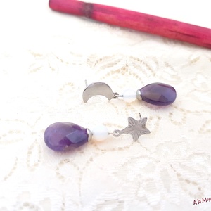 Cercei cu ametist opalit luna si steluta - bijuterii - cercei - cercei din pietre semiprețioase - Artynos.ro