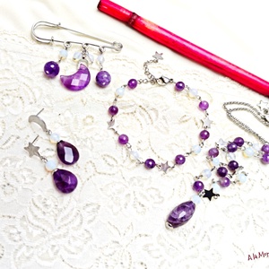 Cercei cu ametist opalit luna si steluta - bijuterii - cercei - cercei din pietre semiprețioase - Artynos.ro