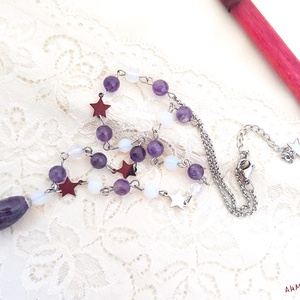 Colier cu ametist opalit si stelute - bijuterii - coliere - coliere din pietre semiprețioase - Artynos.ro