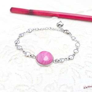 Bratara cu inimioare si agat roz  - Artynos.ro