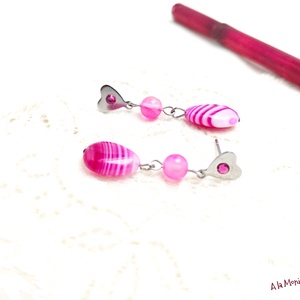 Cercei cu inimioare si agat roz - Artynos.ro