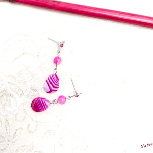 Cercei cu inimioare si agat roz - bijuterii - cercei - cercei din pietre semiprețioase - Artynos.ro