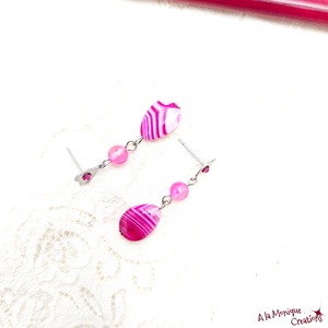 Cercei cu inimioare si agat roz - bijuterii - cercei - cercei din pietre semiprețioase - Artynos.ro