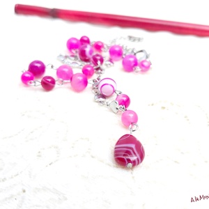 Colier cu inimioare si agat roz - Artynos.ro