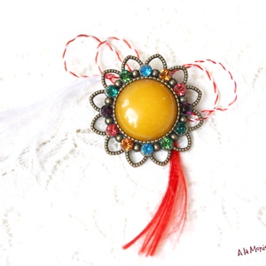 Brosa cu agat galben si cristale multicolore - Artynos.ro