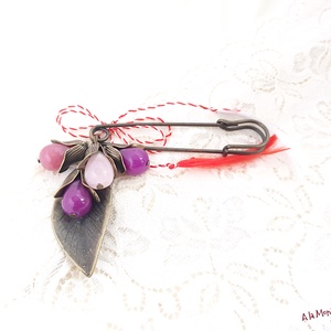 Brosa cu picaturi de cuart roz si jad mov, Bijuterii, Brose, Confectionarea bijuteriilor, ARTYNOS