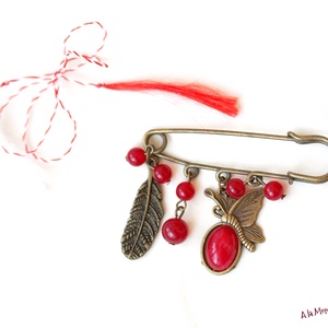 Brosa cu fluture si jad rosu - Artynos.ro