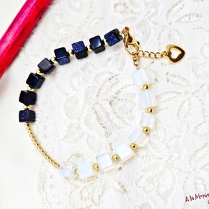 Bratara cu piatra soarelui opalit si inimioara - bijuterii - brățări - brățări din pietre semiprețioase - Artynos.ro