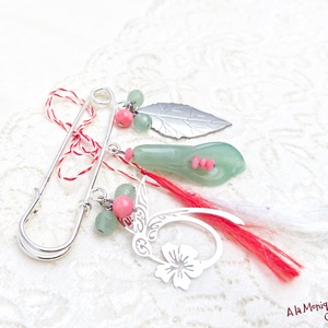 Brosa cu coral si aventurin, Bijuterii, Martisor, Confectionarea bijuteriilor, ARTYNOS