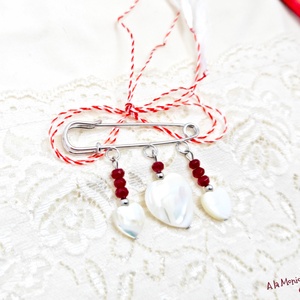 Brosa cu inimi de sidef si jad grena - Artynos.ro