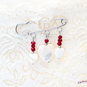 Brosa cu inimi de sidef si jad grena - bijuterii - broșe - Artynos.ro