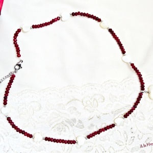 Colier cu inimi de sidef si jad grena - bijuterii - coliere - coliere din pietre semiprețioase - Artynos.ro