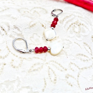 Cercei cu inimi de sidef si jad grena - Artynos.ro