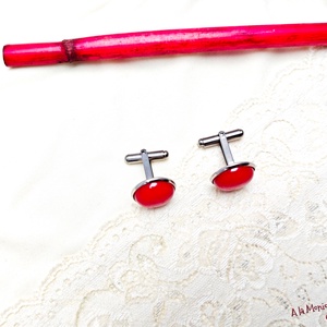 Butoni cu jad rosu - bijuterii - butoni de manșetă - Artynos.ro