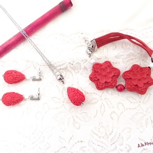 Colier cu cinabru si jad alb - bijuterii - mărțișor - Artynos.ro