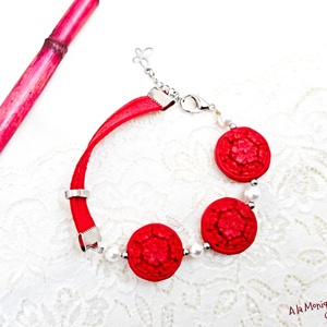 Bratara cu cinabru si perle albe - bijuterii - mărțișor - Artynos.ro