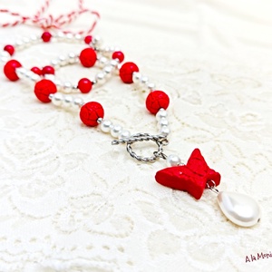 Colier cu cinabru si perle albe - Artynos.ro