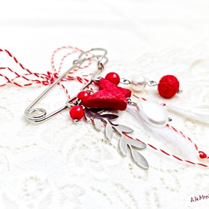 Brosa cu cinabru si perle albe - Artynos.ro