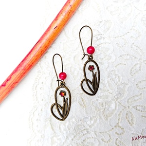 Cercei cu flori rosii - bijuterii - cercei - cercei din pietre semiprețioase - Artynos.ro