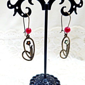 Cercei cu flori rosii - bijuterii - cercei - cercei din pietre semiprețioase - Artynos.ro