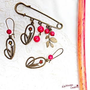 Cercei cu flori rosii - bijuterii - cercei - cercei din pietre semiprețioase - Artynos.ro