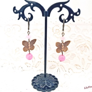 Cercei cu fluturasi si agate roz - bijuterii - cercei - cercei din pietre semiprețioase - Artynos.ro