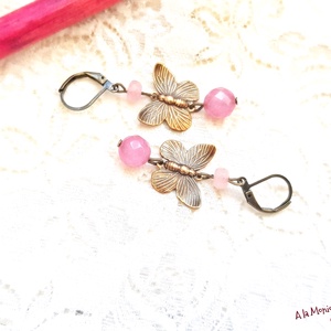 Cercei cu fluturasi si agate roz - bijuterii - cercei - cercei din pietre semiprețioase - Artynos.ro