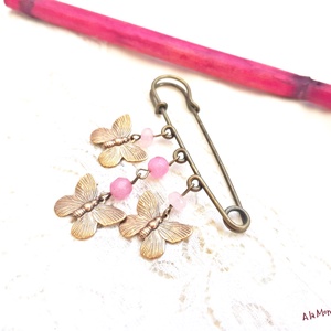 Brosa cu fluturasi si agate roz - Artynos.ro