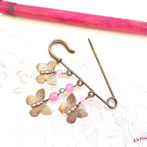 Brosa cu fluturasi si agate roz - bijuterii - mărțișor - Artynos.ro